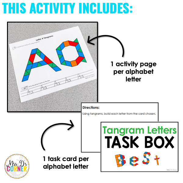 Tangram Alphabet Letter Activities | Activity Page + Task Box