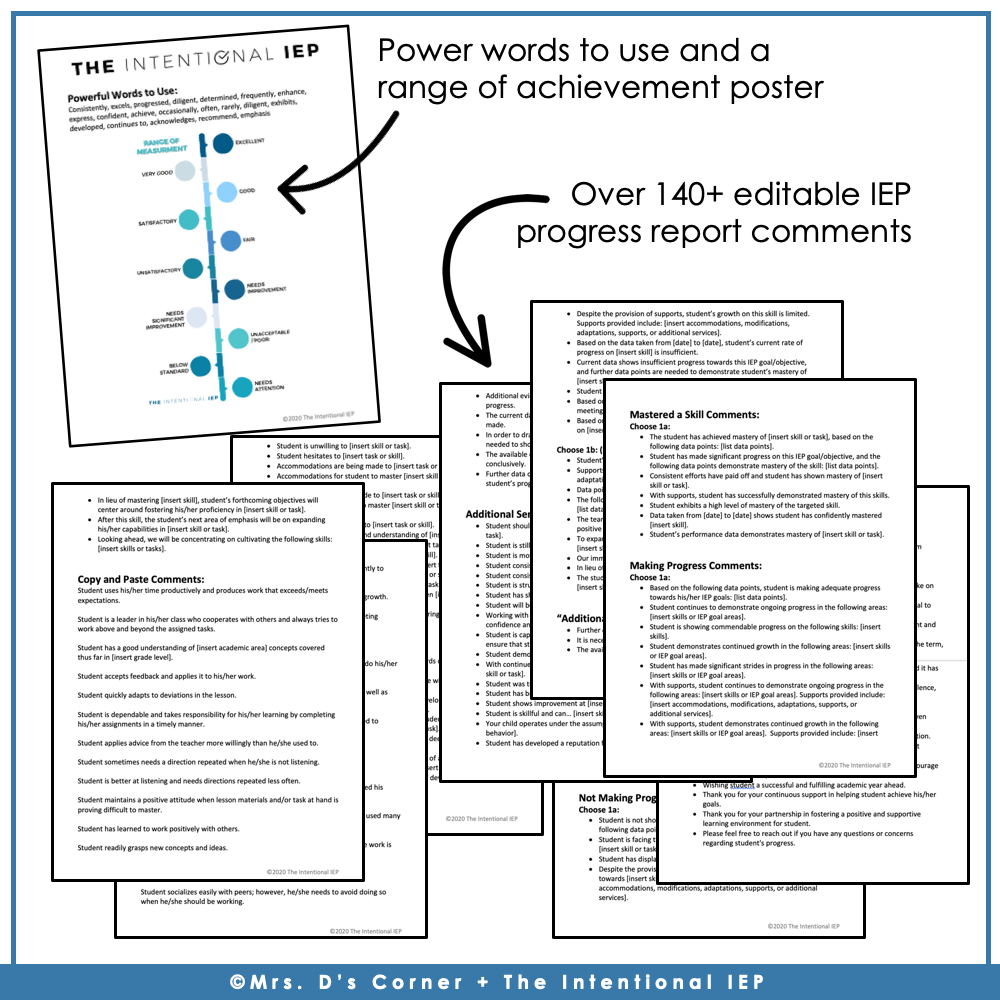 Editable Progress Report Comments and Progress Report Forms for IEP Goals