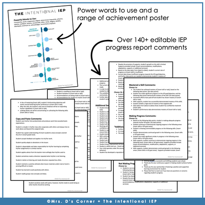 Editable Progress Report Comments and Progress Report Forms for IEP Goals