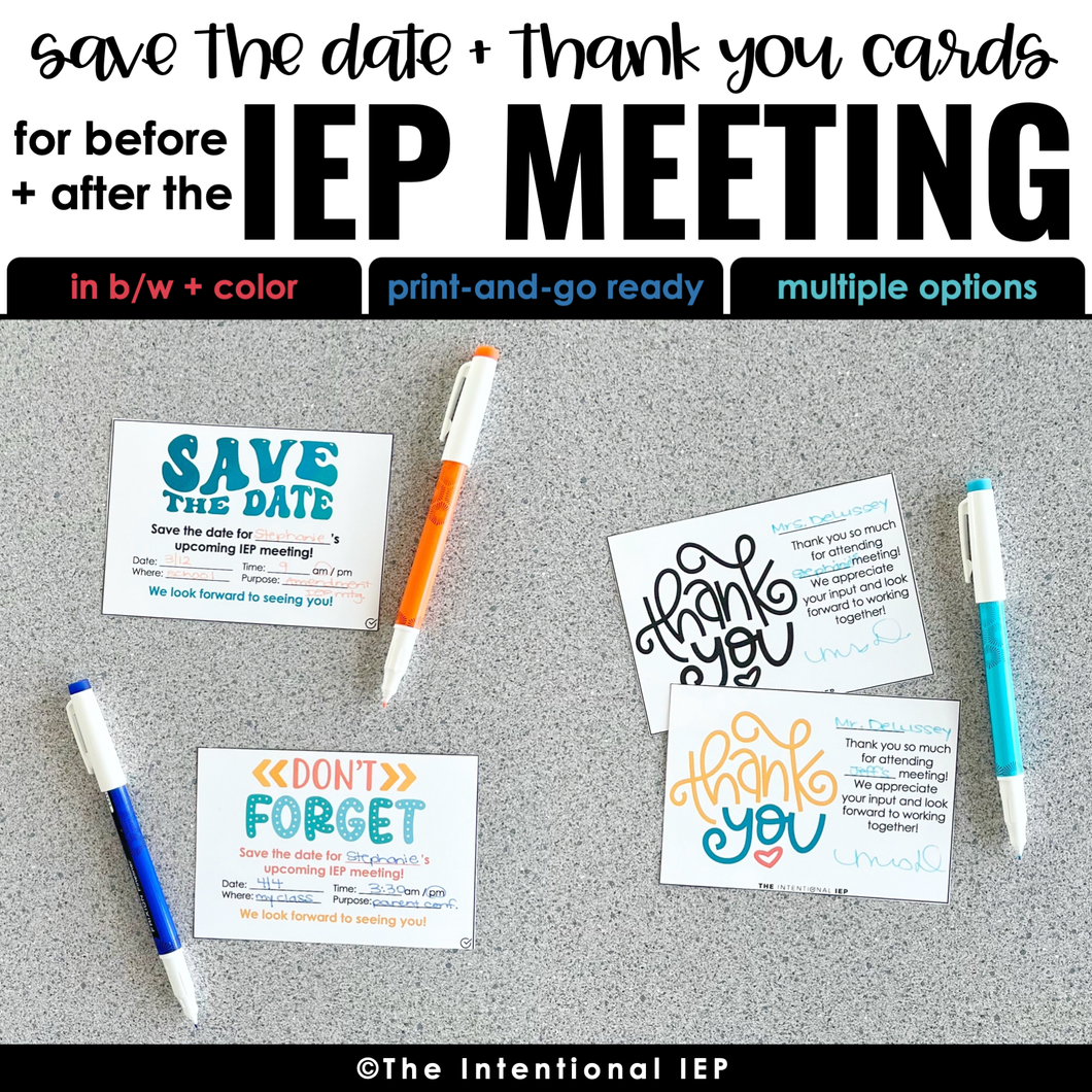 IEP Meeting Save the Date Meeting Reminder Cards and IEP Meeting Thank You Cards