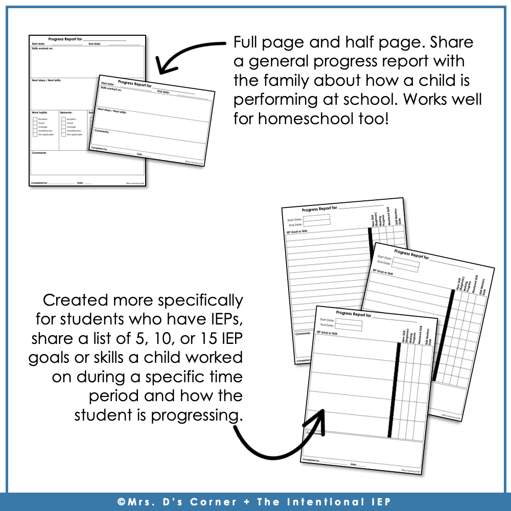 Editable Progress Report Comments and Progress Report Forms for IEP Goals