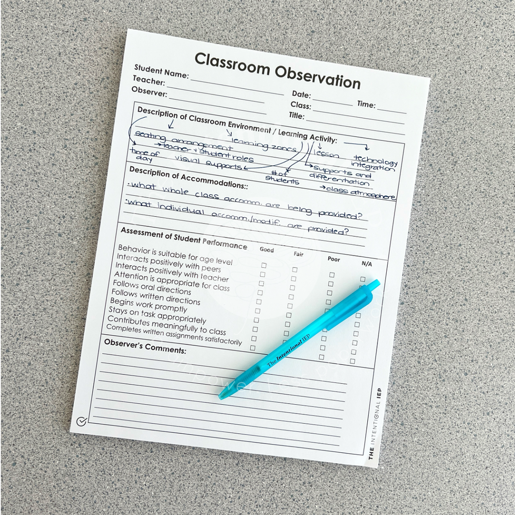 Classroom Observation Data Notepad | 50 Sheets