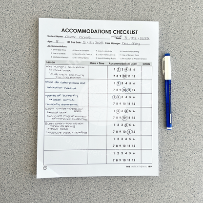 Accommodations Checklist Data Notepad | 50 Sheets