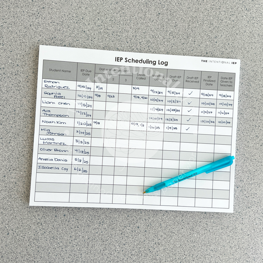 IEP Scheduling Log Notepad for Caseload Managers | 50 Sheets