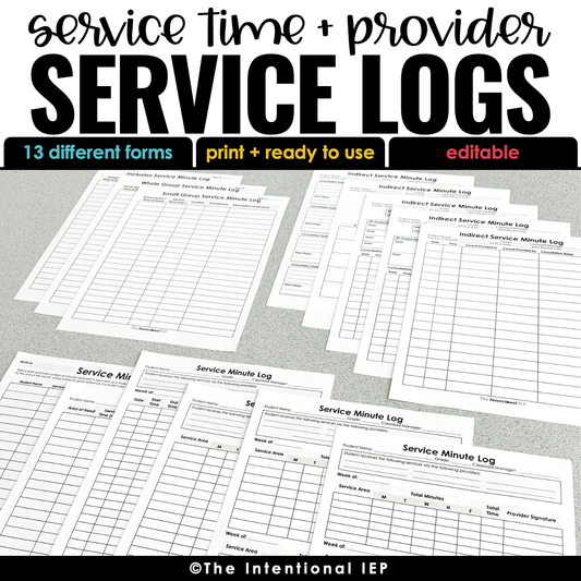 Editable Service Minute Logs + Service Provider Logs | 22 Service Log Forms