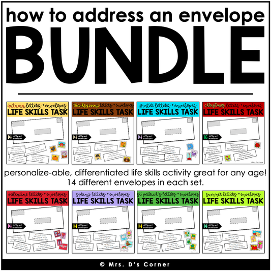 Addressing an Envelope Bundle | 8 Themed Life Skills Centers for How to Address an Envelope