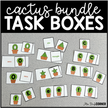 Load image into Gallery viewer, Cactus Letters Numbers Colors and 2D Shapes Task Boxes Bundle for Special Education