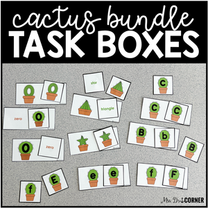 Cactus Letters Numbers Colors and 2D Shapes Task Boxes Bundle for Special Education