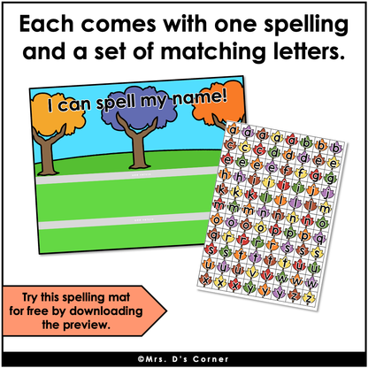 Bundle of Name Spelling Mats | 31 Themed I Can Spell My Name Activity Mats