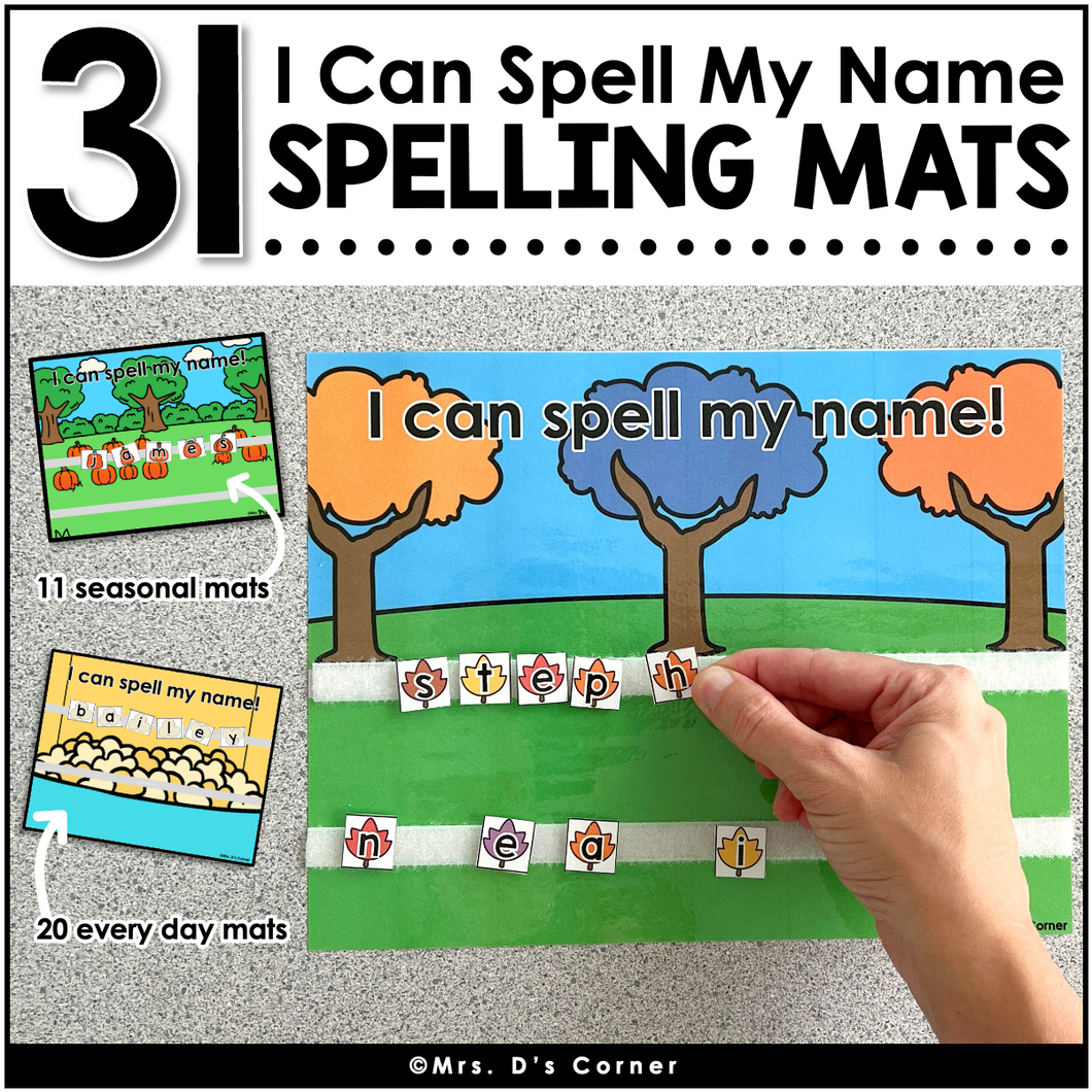 Bundle of Name Spelling Mats | 31 Themed I Can Spell My Name Activity Mats