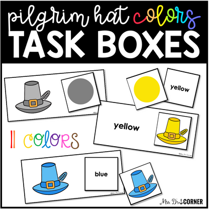 Pilgrim Hat Letters Numbers 2D Shapes Colors Task Boxes Bundle for Special Ed