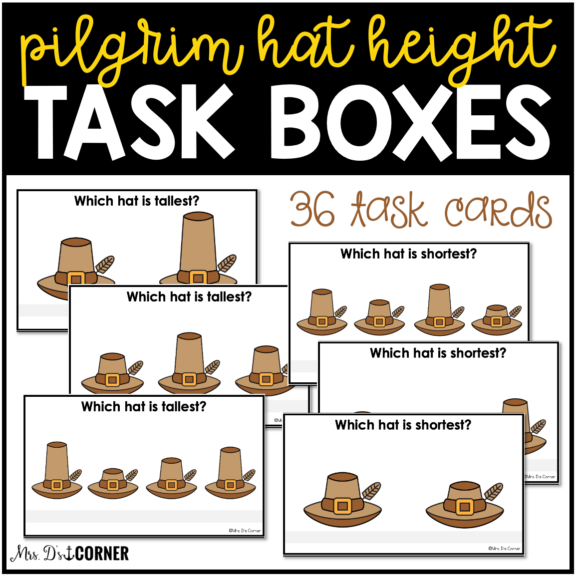 Pilgrim Hat Letters Numbers 2D Shapes Colors Task Boxes Bundle for Special Ed