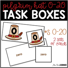 Load image into Gallery viewer, Pilgrim Hat Letters Numbers 2D Shapes Colors Task Boxes Bundle for Special Ed