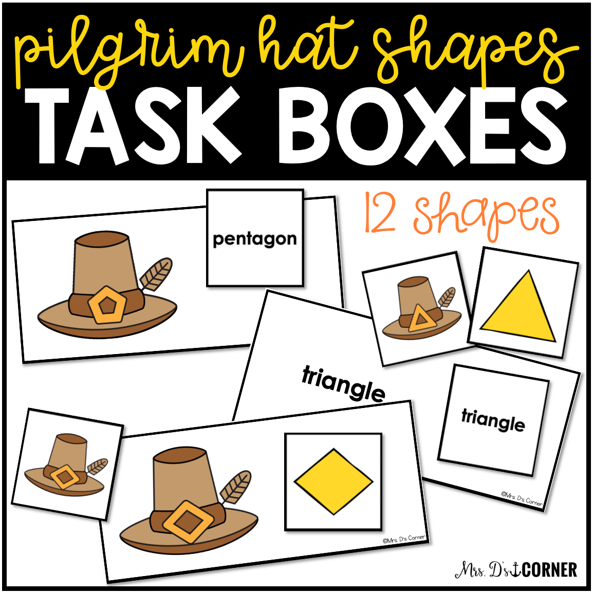 Pilgrim Hat Letters Numbers 2D Shapes Colors Task Boxes Bundle for Special Ed