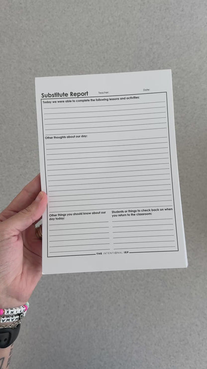 Substitute Report Data Notepad | 50 Sheets