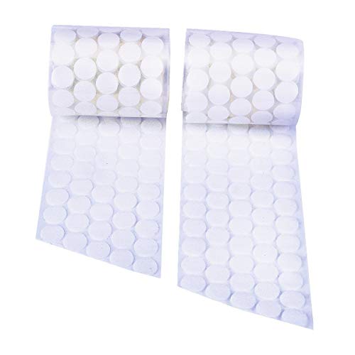 Self Adhesive Dots,1100pcs(550 Pairs) 0.59" Diameter Strong Sticky Back Hook Nylon Coins, 15mm Loop Strips with Waterproof Glue Tapes, Perfect for School Classroom,Office, Home(White)