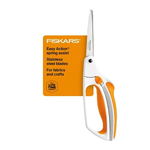 Fiskars Premier No. 8 Easy Action Sewing and Crafting Scissors  - Spring Action Fabric & Craft Scissors - White 10-Inches