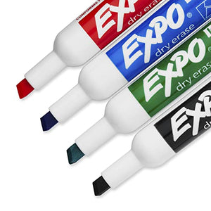 EXPO Low Odor Dry Erase Marker Starter Set, Chisel Tip, Assorted, Whiteboard Eraser, Cleaning Spray, 6 Count
