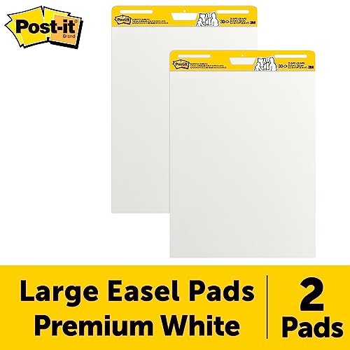 Post-it Super Sticky Easel Pad, 25 in x 30 in, White, 30 Sheets/Pad, 2 Pad/Pack, Large White Premium Self Stick Flip Chart Paper, Super Sticking Power (559)