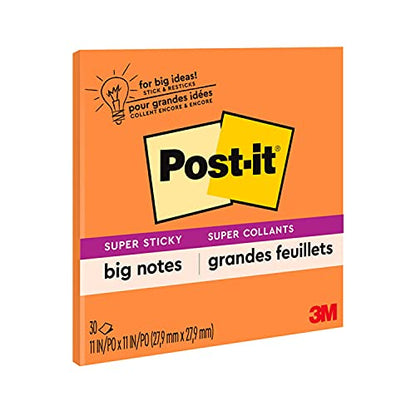 Post-it Super Sticky Big Notes, 11 in x 11 in, 1 Pad, 2X The Sticking Power, Neon Orange (BN11O)