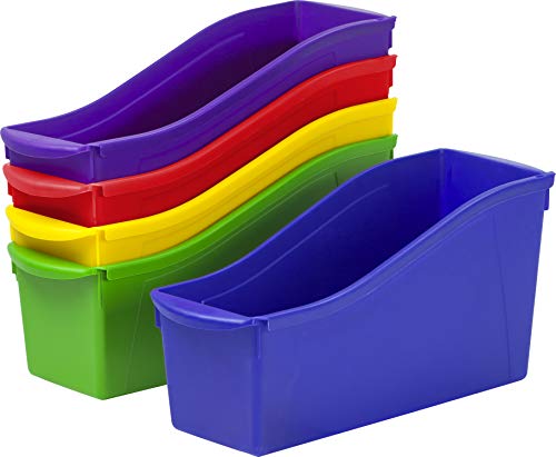 Storex Interlocking Book Bins, 5 1/3 W x 14 1/3 L x 7 H, 5 Color Set, Plastic (70105U06C)