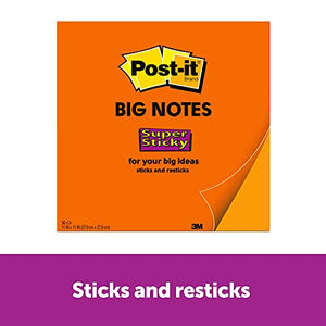 Post-it Super Sticky Big Notes, 11 in x 11 in, 1 Pad, 2X The Sticking Power, Neon Orange (BN11O)
