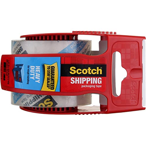 Scotch Heavy Duty xdwjhV Shipping Packaging Tape, 1.88 x 800 Inches (142), Clear Tape, Red Dispenser (Pack of 2)