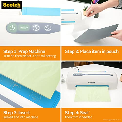 Scotch Thermal Laminating Pouches, 200 Count, Clear, 3 mil., Laminate Business Cards, Banners and Essays, Ideal Office or School Supplies, Fits Letter Sized (8.9 in. × 11.4 in.) Paper