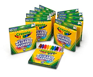 Crayola Ultra Clean Washable Markers (12 Pack), Bulk Markers for Kids, 10 Broad Line Markers, Back to School Classroom Supplies for Kids, Ages 4+