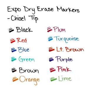 EXPO Low Odor Dry Erase Markers, Chisel Tip, Assorted Colors, 12 Count