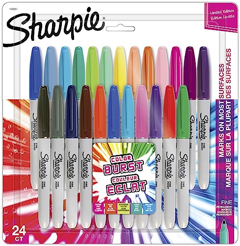 SHARPIE Color Burst Permanent Markers, Fine Point, Assorted Colors, 24 Count