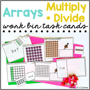Arrays Multiplication + Division Work Bin Task Cards | Centers for Special Ed