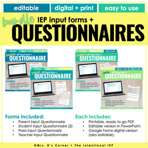 Bundle of IEP Input Questionnaires for All IEP Team Members | Editable + Digital