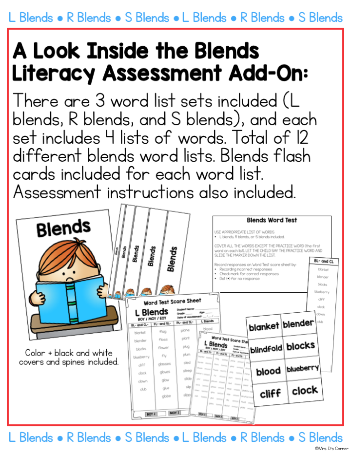 Blends Word Lists Literacy Assessment ADD ON #2