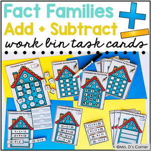 Addition and Subtraction Fact Families Work Bin Task Cards | Centers for Special Ed