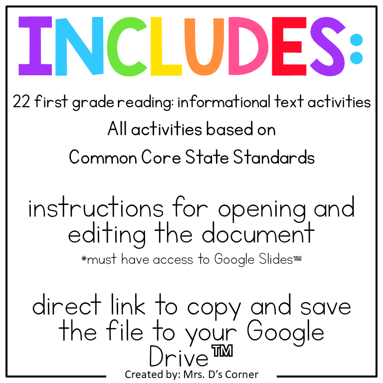 First Grade Informational Text Standards-Aligned Digital Activity Bund ...