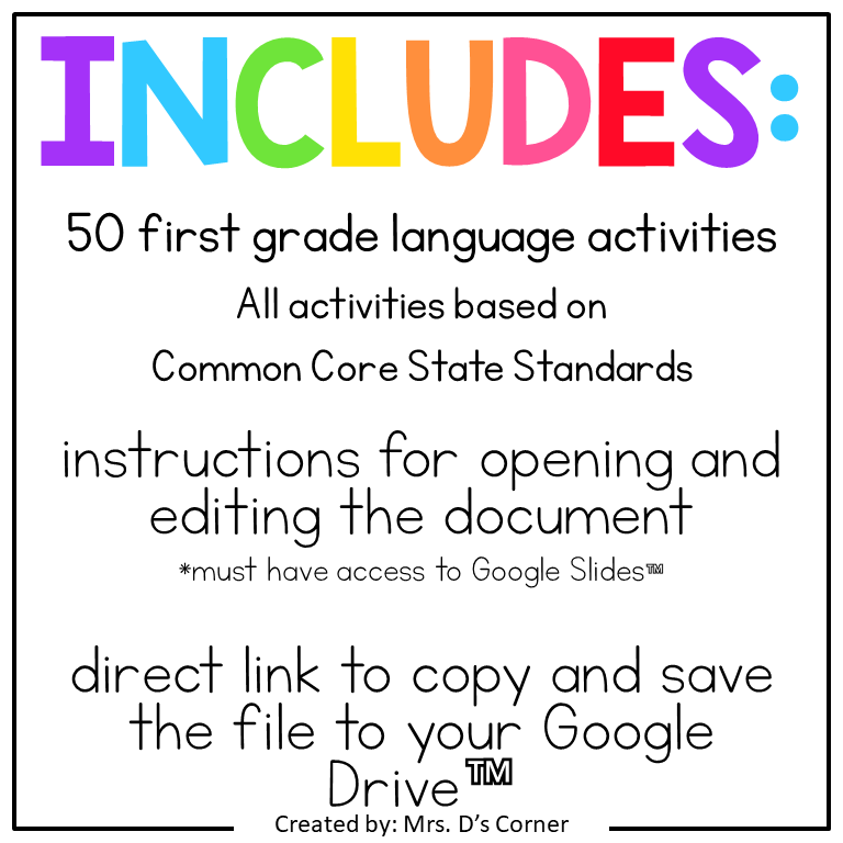 First Grade Language Standards-Aligned Digital Activity Bundle