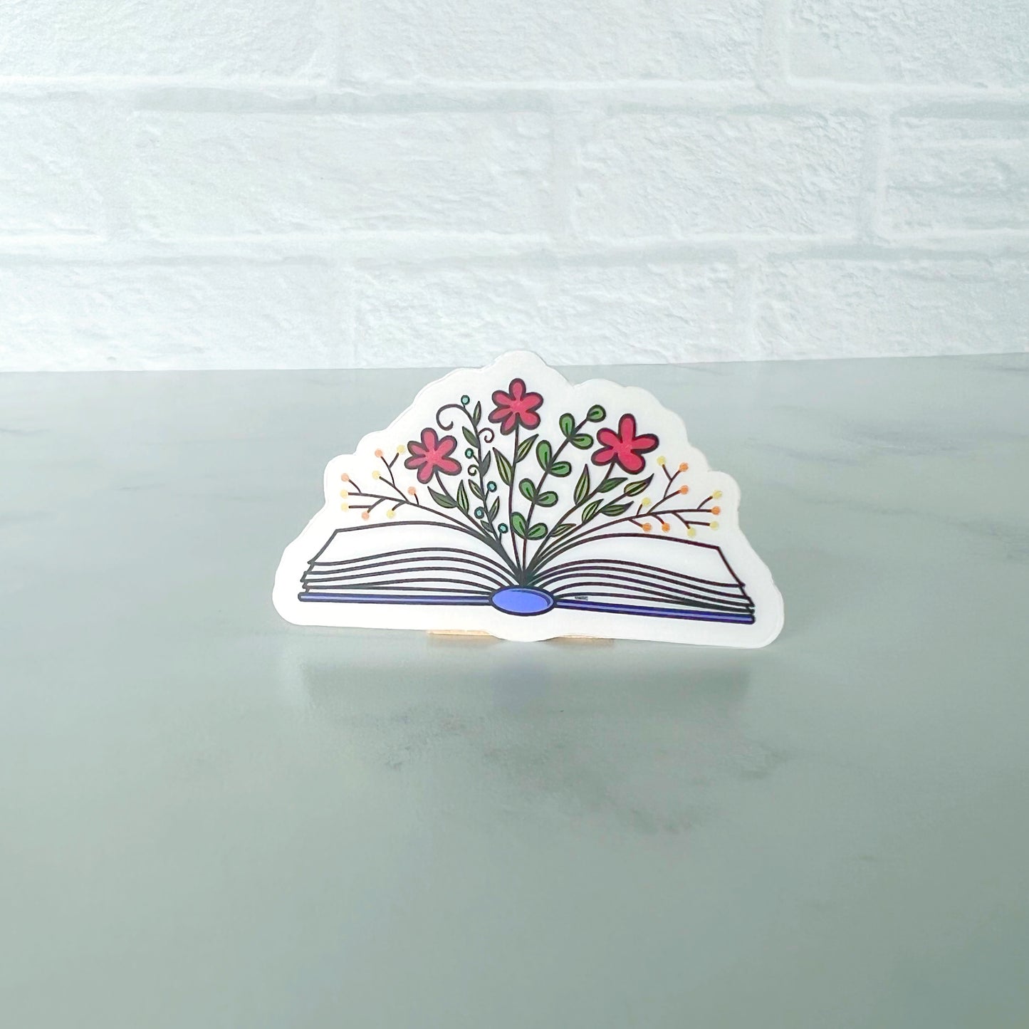 Open Book with Flowers Clear Sticker