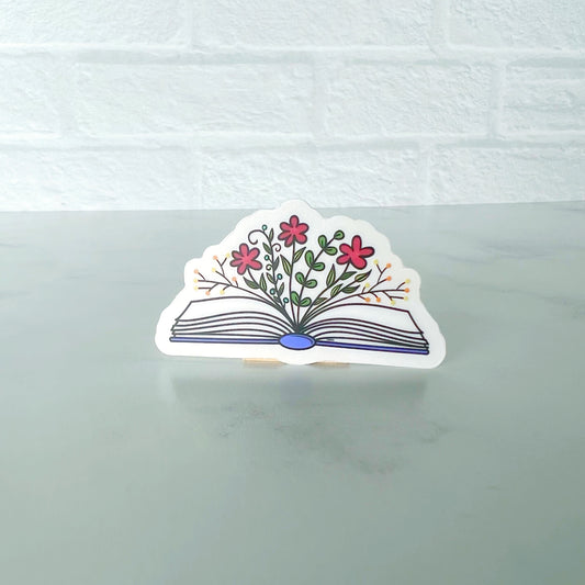 Open Book with Flowers Clear Sticker