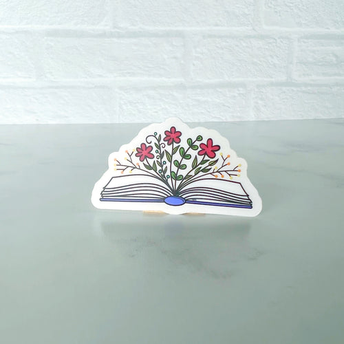 Open Book with Flowers Clear Sticker