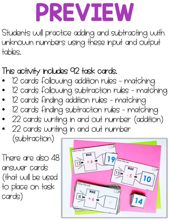 Input Output Tables Task Cards | Centers for Special Ed