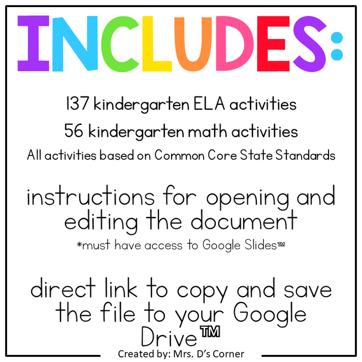 Kindergarten Standards-Aligned Digital Activity Bundle | Distance Lear ...