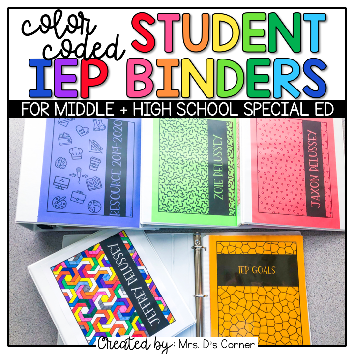 Editable Middle and High School Color Coded Student IEP Binder Covers + Dividers