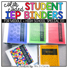 Load image into Gallery viewer, Editable Middle and High School Color Coded Student IEP Binder Covers + Dividers