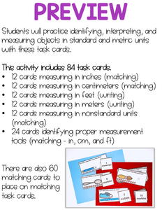 Measuring in Standard and Metric Units Task Cards | Centers for Special Ed