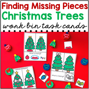 Missing Pieces Christmas Trees Work Bin Task Cards | Centers for Special Ed