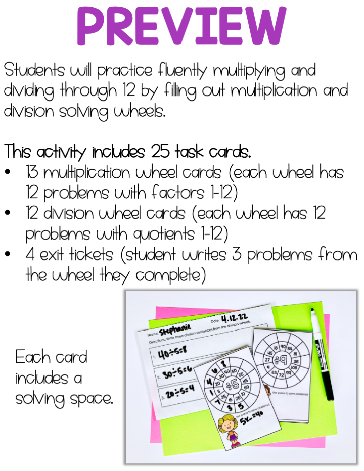 Multiplication and Division Math Wheels Task Cards | Math Center