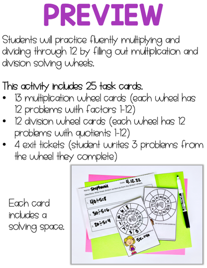 Multiplication and Division Math Wheels Task Cards | Math Center