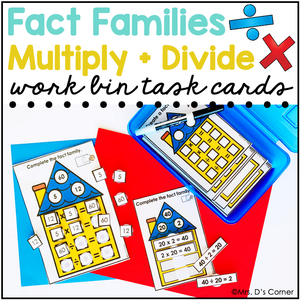 Multiplication and Division Fact Families Work Bin Task Cards | Centers for Special Ed
