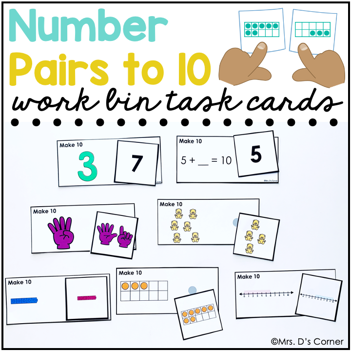 Number Pairs to 10 Work Bin Task Cards | Centers for Special Ed